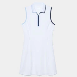 CONTRAST NYLON QUARTER ZIP SLEEVELESS POLO DRESS