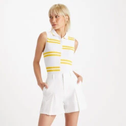 OFFSET STRIPE TECH PIQUÉ SLEEVELESS POLO -Golf Shop G4LS23K680 SNO 2
