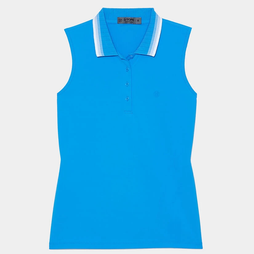 PLEATED COLLAR SILKY TECH NYLON SLEEVELESS POLO 1 PLEATED COLLAR SILKY TECH NYLON SLEEVELESS POLO