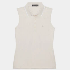 POLKA DOT JACQUARD PLEATED COLLAR SLEEVELESS POLO