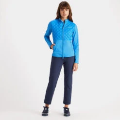 HYBRID QUILTED NYLON & TECH INTERLOCK SLIM FIT JACKET -Golf Shop G4LS23O18 CERUL 3