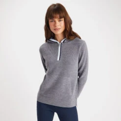 HOODED WAFFLE STITCH MERINO WOOL QUARTER ZIP SWEATER -Golf Shop G4LS23S603 HGR 2