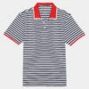 PERFORATED STRIPE RIB COLLAR TECH JERSEY SLIM FIT POLO