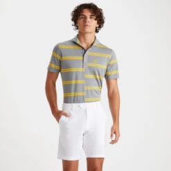 OFFSET STRIPE MODERN SPREAD COLLAR TECH PIQUÉ SLIM FIT POLO -Golf Shop G4MS23K182A LHGR 2