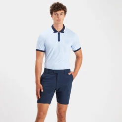 EMBOSSED LOGO QUARTER ZIP RIB COLLAR TECH PIQUÉ SLIM FIT POLO -Golf Shop G4MS23K301 SKY 2