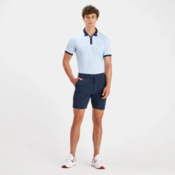 EMBOSSED LOGO QUARTER ZIP RIB COLLAR TECH PIQUÉ SLIM FIT POLO -Golf Shop G4MS23K301 SKY 3