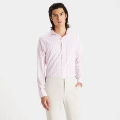 TATTERSALL PLAID MODERN SPREAD COLLAR NYLON WOVEN SLIM FIT SHIRT -Golf Shop G4MS23W101A AZA 2